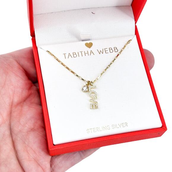 NIB Tabitha Webb Gold Tone Sterling Silver 925 CZ Love Charm Necklace 16-18" - Picture 1 of 10